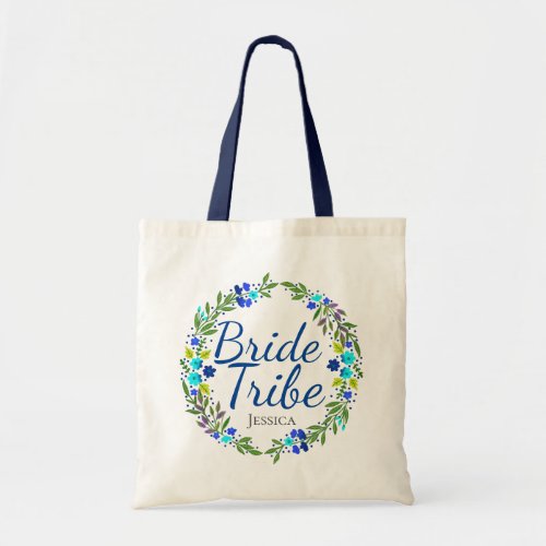 Pretty Floral Wreath Personalised Bride Tribe Tote Bag