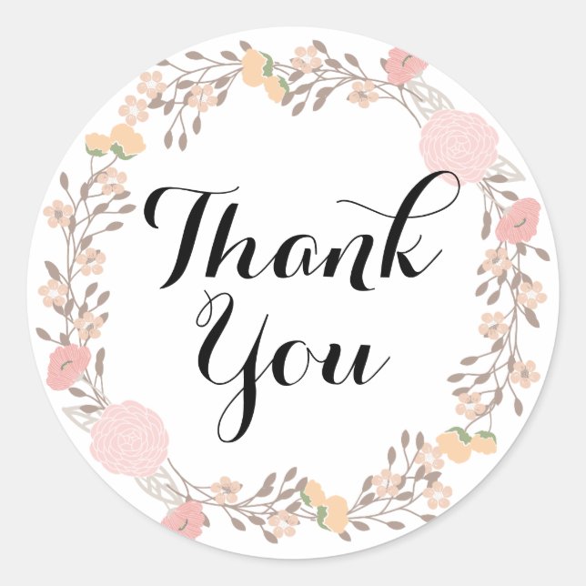 Pretty Floral Wreath Thank You Sticker (Front)