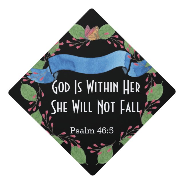 Pretty Floral Wreath With Inspirational Quote Graduation Cap Topper (Front)