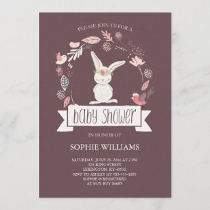 Pretty Floral Wreath with White Bunny Baby Shower Invitation