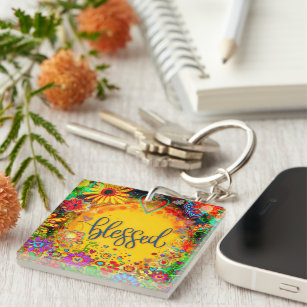 Pretty Floral Yellow Blessed Inspirivity Keychain