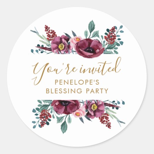 Pretty Floral Youre Invited Mothers Blessing  Classic Round Sticker