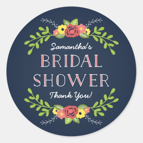 Pretty Florals  Bridal Shower Favor Classic Round Sticker