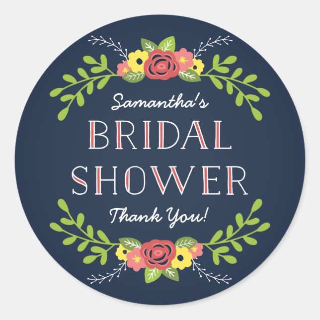 Pretty Florals | Bridal Shower Favor Classic Round Sticker (Front)