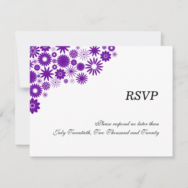 Pretty Florals Dark Purple RSVP / Reply Cards (Front)