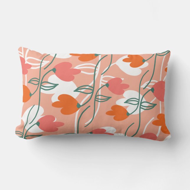 Pretty Florals Hand Drawn Botanical Pattern Orange Lumbar Pillow (Front)
