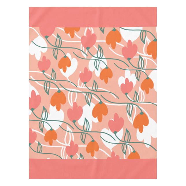 Pretty Florals Hand Drawn Botanical Pattern Orange Tablecloth (Front)