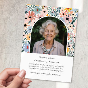 Pretty Florals Photo Sympathy Funeral Memorial Thank You Card
