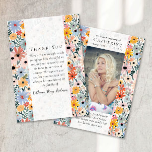 Pretty Florals Photo Sympathy Funeral Memorial Thank You Card