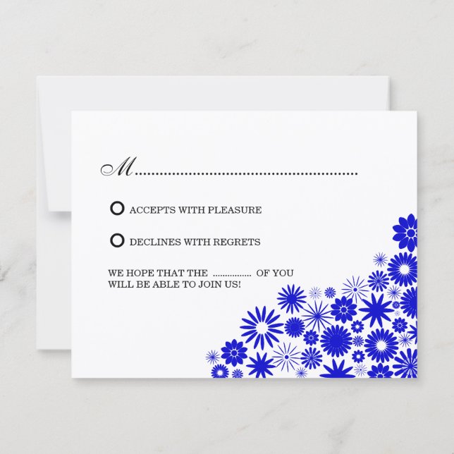 Pretty Florals Royal Blue RSVP / Reply Cards (Back)