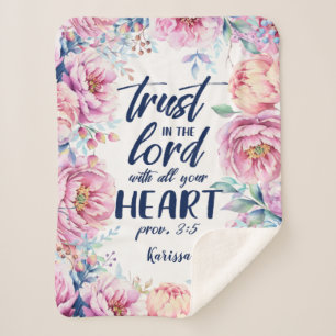 Pretty Florals Trust in the Lord Personalized Sherpa Blanket