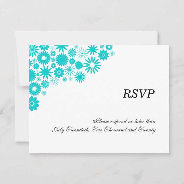 Pretty Florals Turquoise RSVP / Reply Cards (Front)