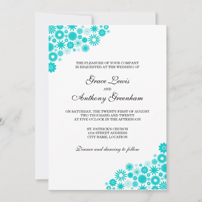 Pretty Florals Turquoise Wedding Invitation (Front)