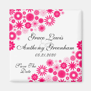 Pretty Florals Vibrant Pink Save The Date Magnet