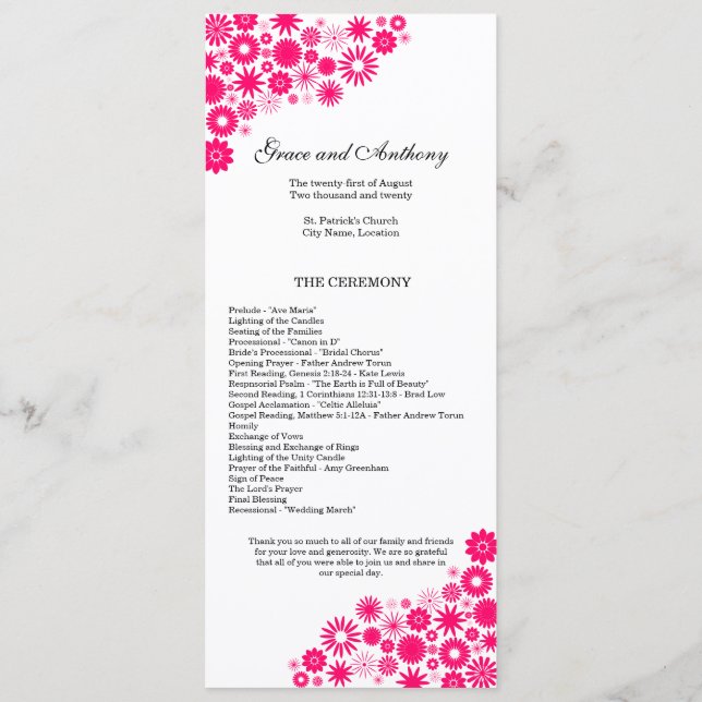 Pretty Florals Vibrant Pink Wedding Program (Back)