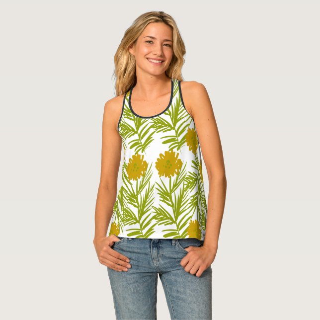 Pretty Florals Yellow Greenery Hand Drawn Pattern  Tank Top (Front Full)