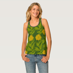 Pretty Florals Yellow Greenery Hand Drawn Pattern Tank Top