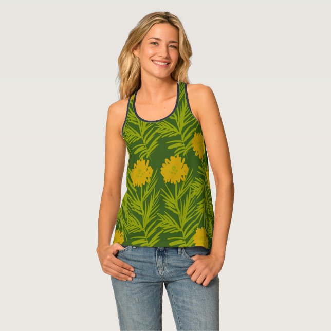 Pretty Florals Yellow Greenery Hand Drawn Pattern  Tank Top (Front Full)
