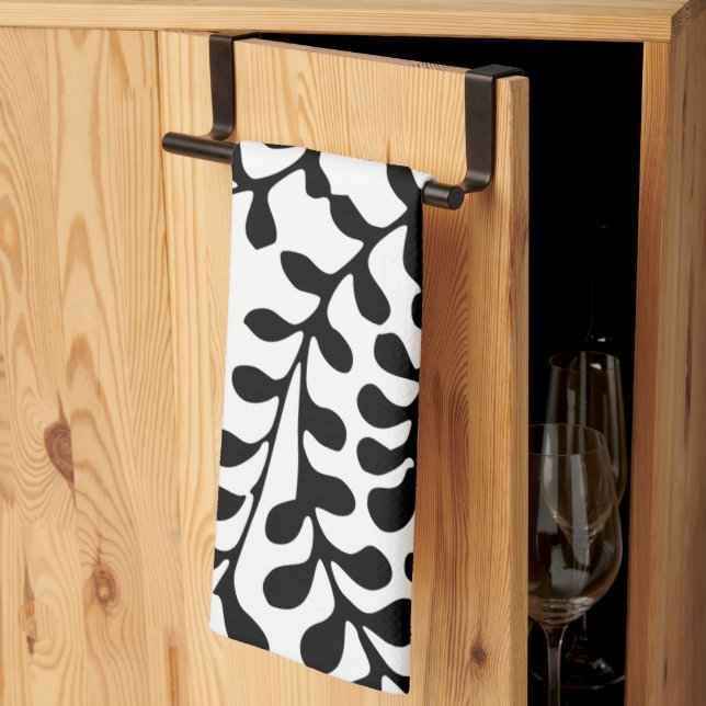 Pretty Flourished Black and White Print Kitchen Towel (Thirds Fold)