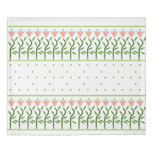 Pretty flower art border of stylised tulips duvet cover