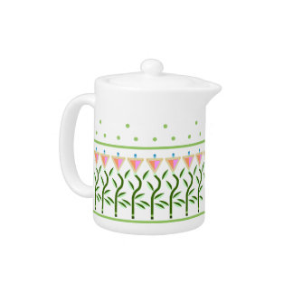 Pretty flower art border of stylised tulips teapot