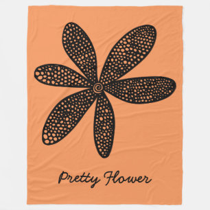 Pretty Flower - Black on Orange f79256 Fleece Blanket