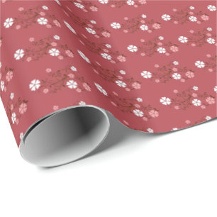 Pretty Flower Blossom Pattern Burgundy Wrapping Paper