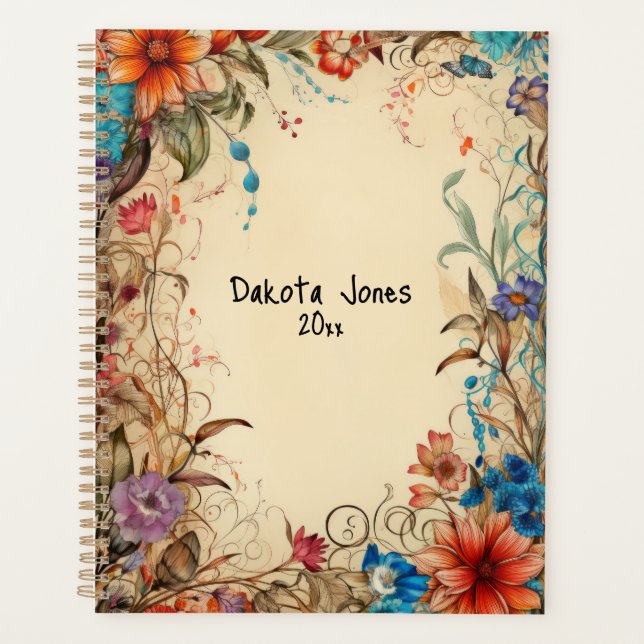 Pretty Flower Border Personalized  Planner (Front)