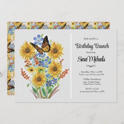 Pretty Flower Bouquet Birthday Brunch  Invitation