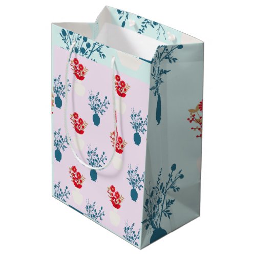 Pretty Flower Bouquets Floral Pattern red and blue Medium Gift Bag