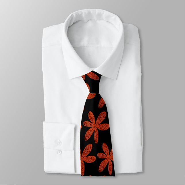Pretty Flower - Brick Red on Black Neck Tie (Tied)