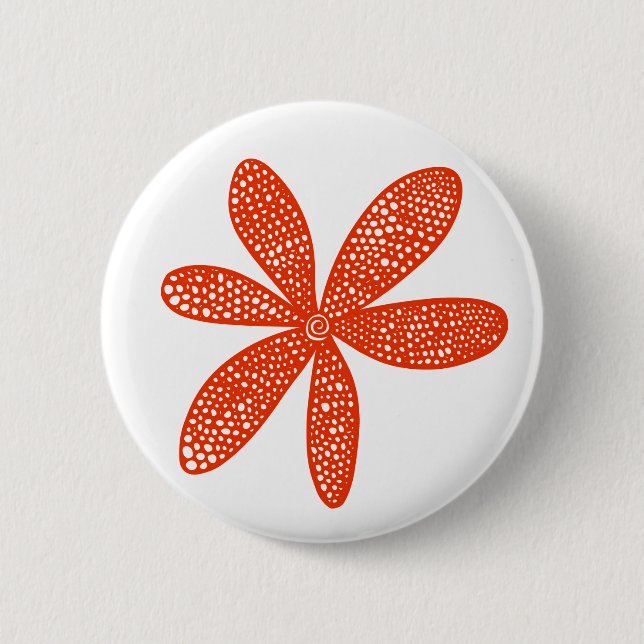 Pretty Flower - Brick Red on White Button (Front)