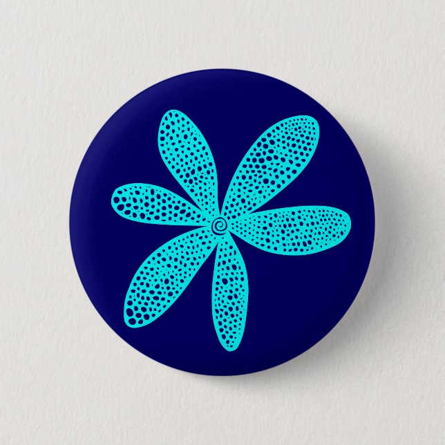 Pretty Flower - Cyan on Deep Navy Button (Front)