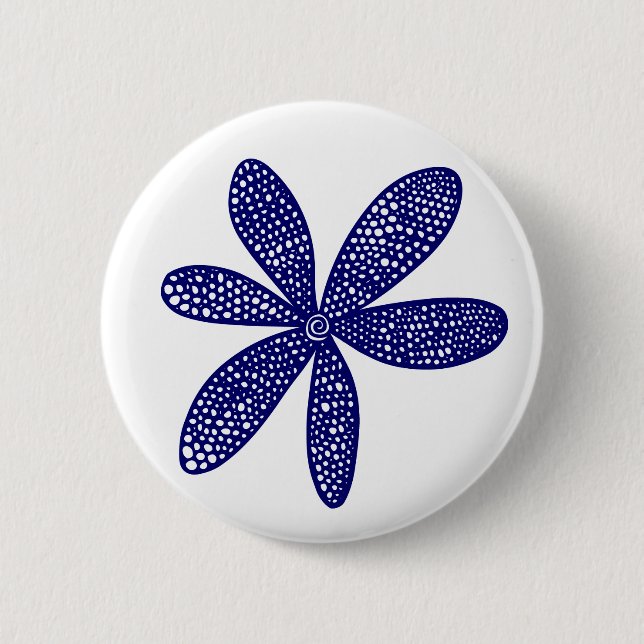 Pretty Flower - Deep Navy Blue on White Pinback Button (Front)