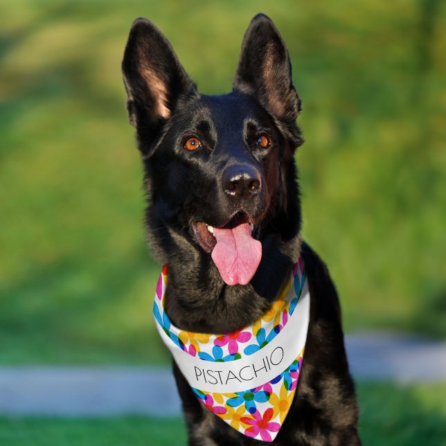 Pretty Flower Dog Bandana with Name Pet Bandana Collar (Dog)