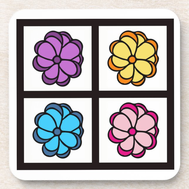 Pretty Flower Drawing Beverage Coaster (Front)