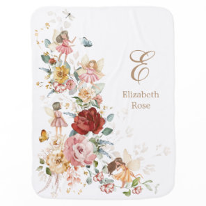 Pretty Flower Fairy Garden Monogram Girl Nursery Baby Blanket