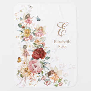 Pretty Flower Fairy Garden Monogram Girl Nursery Baby Blanket