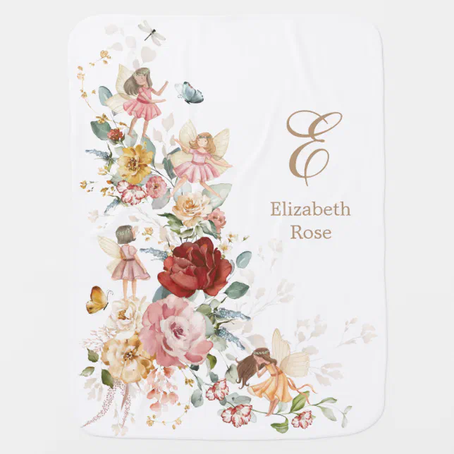Pretty Flower Fairy Garden Monogram Girl Nursery Baby Blanket Zazzle
