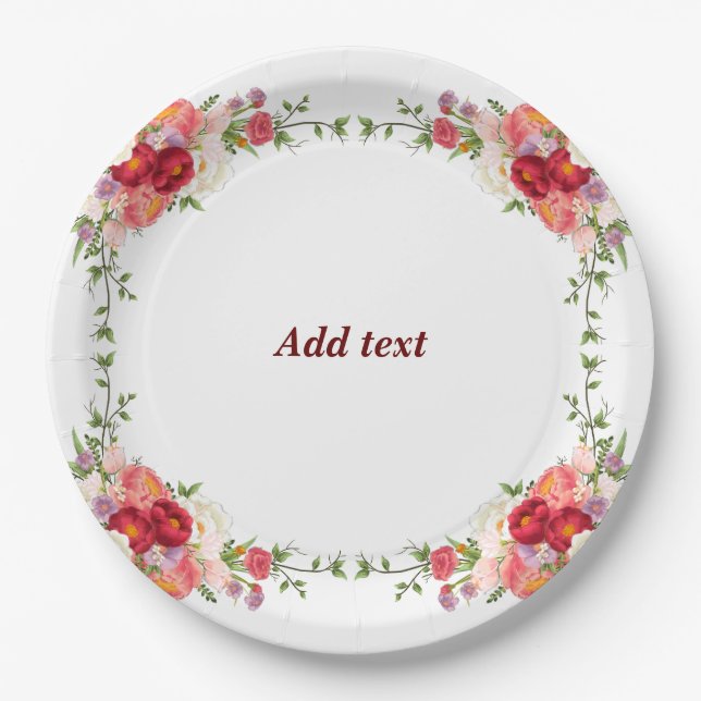 Pretty Flower Frame Template, Customizable, Paper Plates (Front)