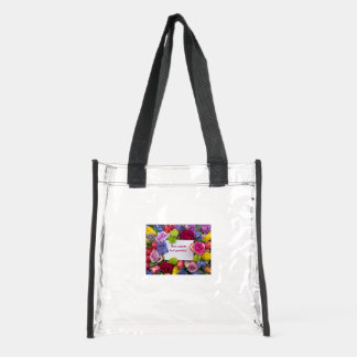 Pretty Flower Framed Roses Text Box Custom Clear Tote Bag