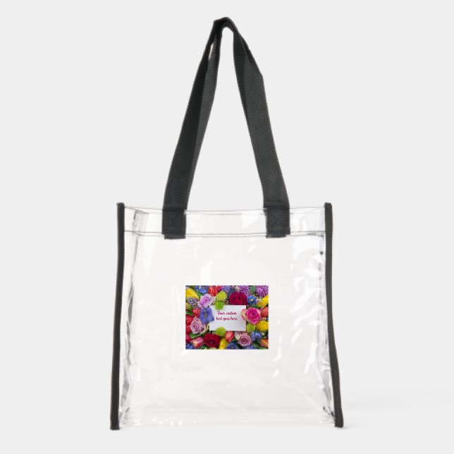 Pretty Flower Framed Roses Text Box Custom Clear Tote Bag (Front)