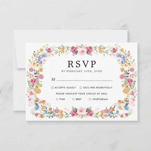 Pretty Flower Garden Wedding RSVP Card (Front)