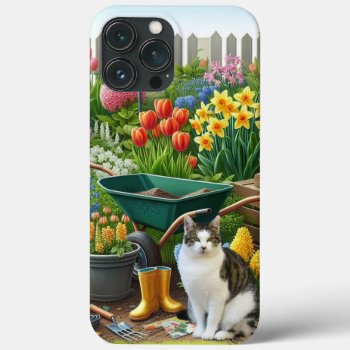 Pretty Flower Garden With Cat  Iphone 13 Pro Max Case by Susang6 at Zazzle