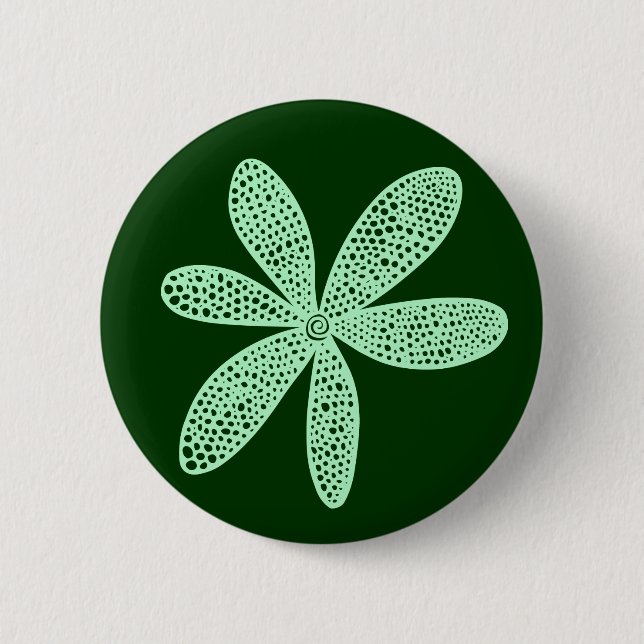 Pretty Flower - Ghost Green on Dark Green Button (Front)