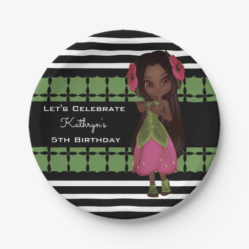 Pretty Flower Girl Custom Birthday Paper Plates