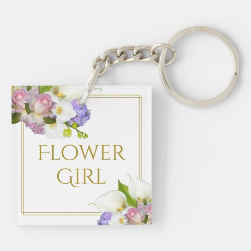Pretty Flower Girl Spring Flowers Wedding Keychain