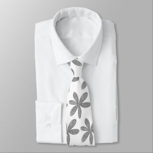 Pretty Flower - Gray on White Neck Tie