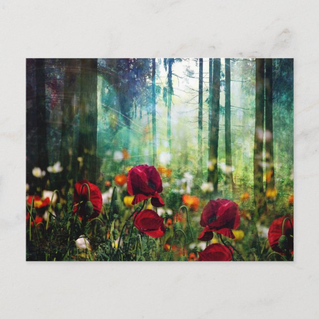 Pretty Flower Meadow in Fantasy Forest Postcard (Front)