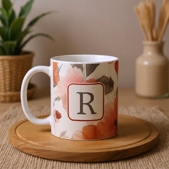 Pretty Flower Monogram Template Personalized Coffee Mug (Pretty Flower Monogram Template Personalized Coffee Mug by Ricaso. A feminine monogrammed mug)